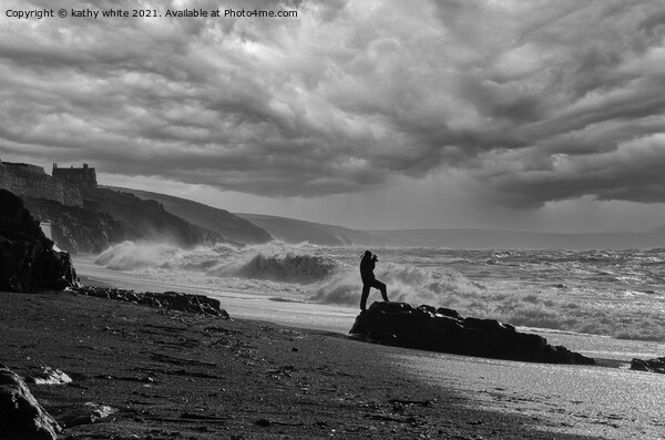 Wave Watcher,storm coming Porthleven cornwall Picture Board by kathy white