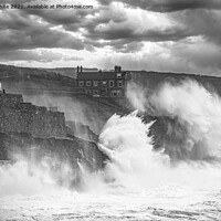 Buy canvas prints of Porthleven Harbour Cornwall storm force by kathy white