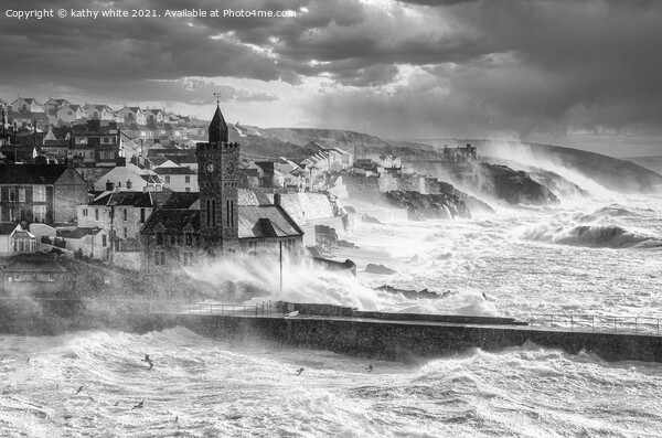 Porthleven Harbour Cornwall,lagre wave ,storm forc Picture Board by kathy white