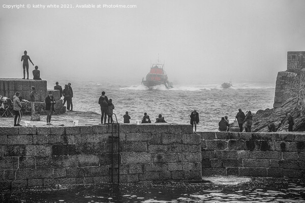 Porthleven Cornwall lifeboat Picture Board by kathy white