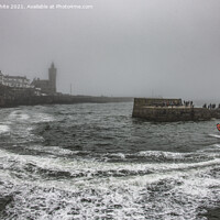 Buy canvas prints of RNLI Porthleven lifeboat misty day by kathy white