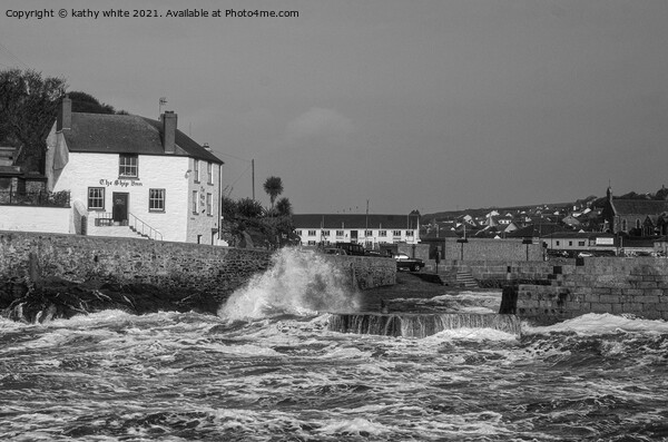 Porthleven ship inn, Cornwall,black and white stor Picture Board by kathy white