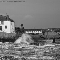Buy canvas prints of Porthleven ship inn, Cornwall,black and white stor by kathy white