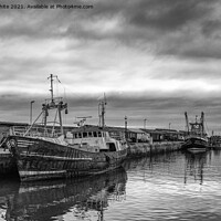 Buy canvas prints of fishing boats ,black and white by kathy white