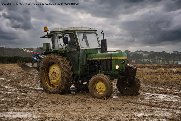John Deere Tractor  in a Cornish field Picture Board by kathy white