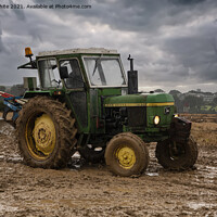 Buy canvas prints of John Deere Tractor  in a Cornish field by kathy white