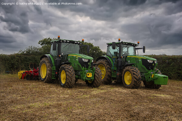 Twin John Deere tractors Picture Board by kathy white
