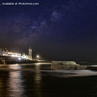 Buy canvas prints of Porthleven Harbour  Cornwall, Milky way  by kathy white