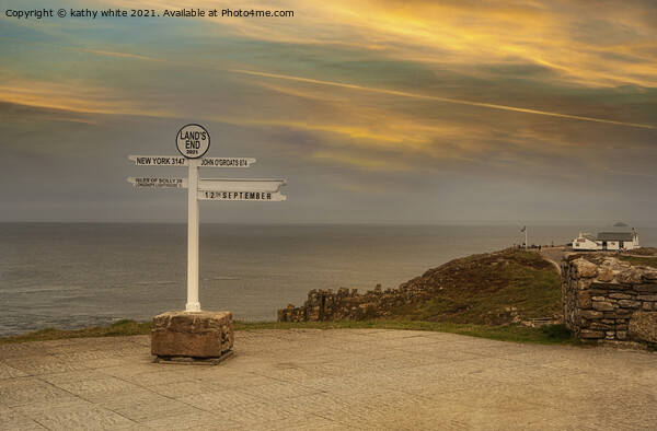  The Iconic Signpost lands end Cornwall at sunset Picture Board by kathy white