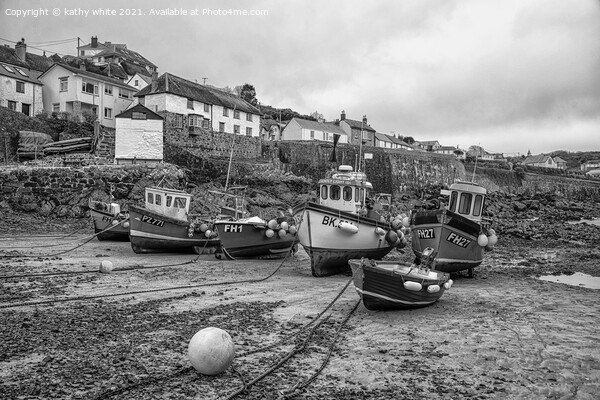 Coverack Cornwall at low tide,fishing boats Picture Board by kathy white