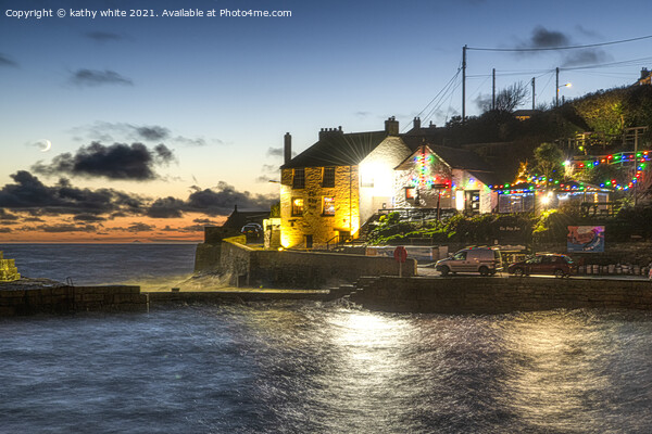 Ship Inn Porthleven Cornwall Christmas Picture Board by kathy white