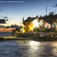 Buy canvas prints of Ship Inn Porthleven Cornwall Christmas by kathy white