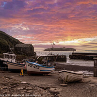 Buy canvas prints of  Mullion cove Cornwall sunset by kathy white