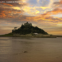 Buy canvas prints of St Michaels Mount; sunset by kathy white