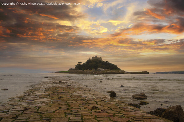 St Michael's mount Cornwall,causeway at sunset Picture Board by kathy white