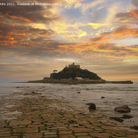 Buy canvas prints of St Michael's mount Cornwall,causeway at sunset by kathy white