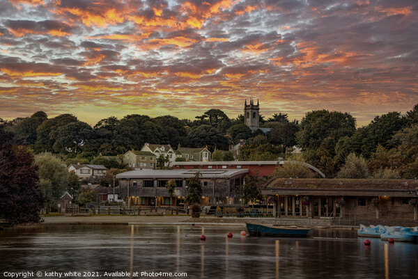  Helston boating lake at sunset Picture Board by kathy white