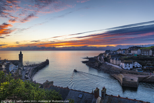 sunset Porthleven Cornwall Picture Board by kathy white