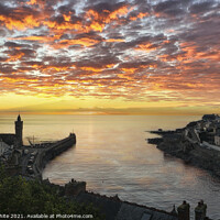 Buy canvas prints of Porthleven Harbour Cornwall sunset by kathy white