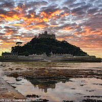 Buy canvas prints of St Michael's Mount sunset  by kathy white