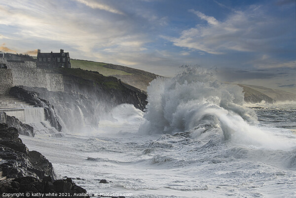 The Fierce Beauty of Porthleven Winter Storm Picture Board by kathy white
