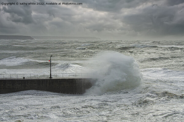 stormy Porthleven Pier Picture Board by kathy white