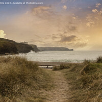 Buy canvas prints of Cornwall sunset Poldhu, Church Cove by kathy white