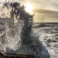 Buy canvas prints of waves at porthleven Harbour Cornwall by kathy white