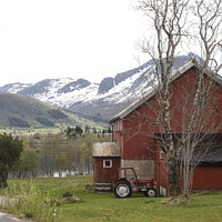 Buy canvas prints of Red tractor  Norway by kathy white