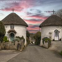 Buy canvas prints of Veryan  Cornwall, roundhouse cottages  by kathy white