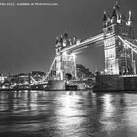 Buy canvas prints of Tower bridge London ,black and white by kathy white