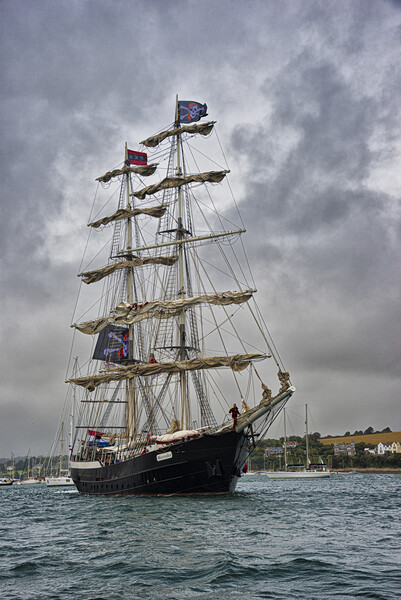 Tall Ship sailing in Cornwall Picture Board by kathy white