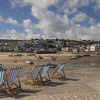 Buy canvas prints of st ives, beach cornwall,deckchairs by kathy white