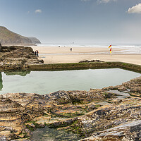 Buy canvas prints of  Perranporth  Cornwall,swiming pool by kathy white