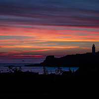 Buy canvas prints of Godrevy Lighthouse,red sky at night by kathy white