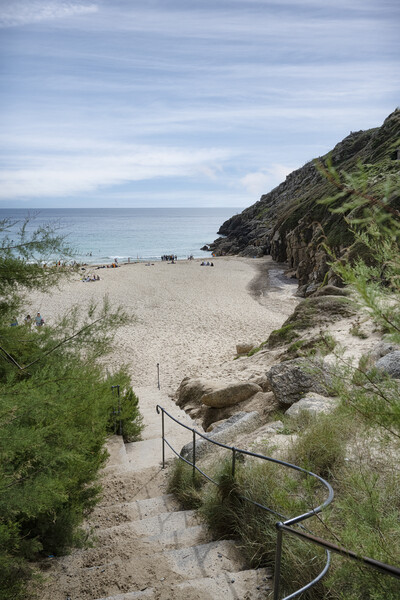 Porthcurno beach,steps to the beach Picture Board by kathy white