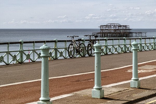 Brighton Seafront, Old Pier, with  Bicycles Picture Board by kathy white