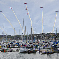 Buy canvas prints of Red arrows in a Falmouth cornish sky,smoke trails, by kathy white