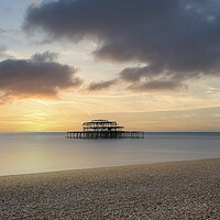 Buy canvas prints of Brighton Seafront, Old west Pier,at sunset by kathy white