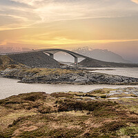 Buy canvas prints of The Storseisundet Bridge .Norway bridge; sunset by kathy white