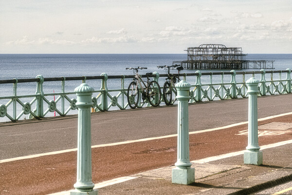 Brighton Seafront, Old Pier, with  Bicycles Picture Board by kathy white