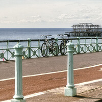 Buy canvas prints of Brighton Seafront, Old Pier, with  Bicycles by kathy white