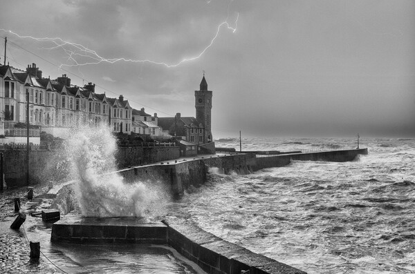 lightening Porthleven Cornwall Picture Board by kathy white