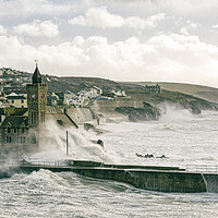 Buy canvas prints of crashing storm waves,porthleven by kathy white