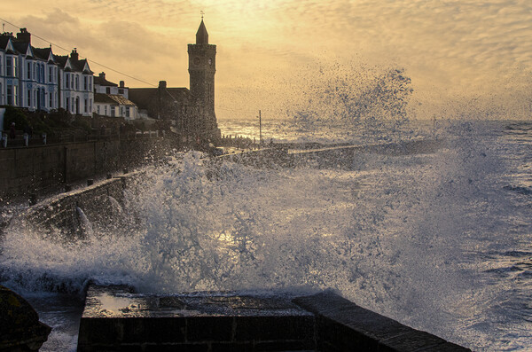 Porthleven winter storm,sunset Picture Board by kathy white
