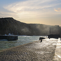 Buy canvas prints of  Mullion cove Cornwall sunset by kathy white