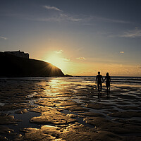 Buy canvas prints of Poldhu  sunset,beach walking by kathy white
