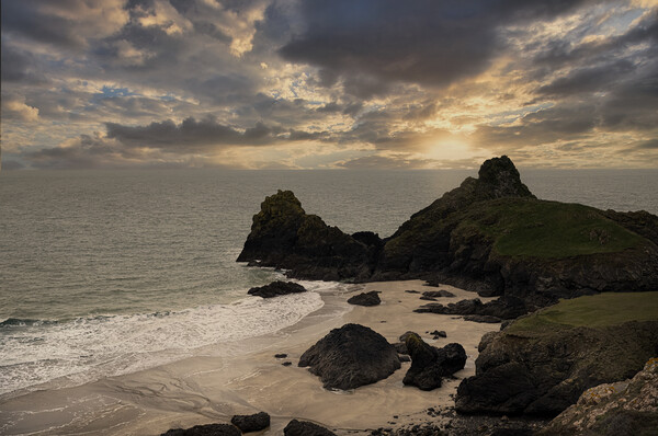 Majestic Sunset Over Kynance Cove Picture Board by kathy white