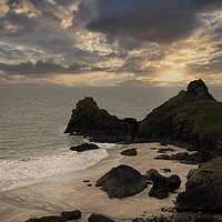 Buy canvas prints of Majestic Sunset Over Kynance Cove by kathy white