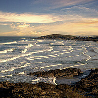 Buy canvas prints of Fistral beach sunset Newquay by kathy white